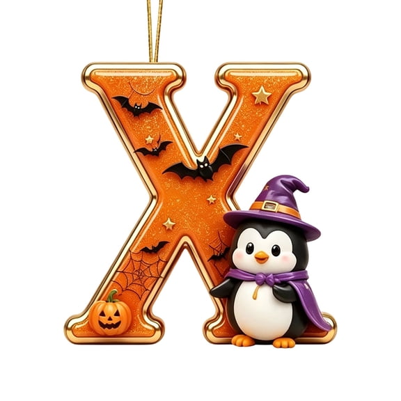 3.1in Acrylic Halloween Penguin Alphabet 2D Flat Hanging Ornaments, 26 Letters Christmas Tree & Mantel Decor