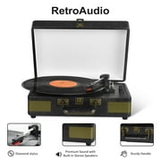 RetroAudio Vinyl Record Player 3-Speed Turntable with Bluetooth, Suitcase Portable Vintage Audio Turntable with Built-in Speakers, Black
