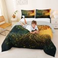 thumbnail image 3 of Homewish Retro Nature Tree Queen Comforter Set,Vintage Botanical Comforter Sets Queen,Green Orange,Light Gray Reversible,3 Pieces,1 Comforter and 2 Pillowcases, 3 of 7