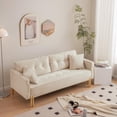 thumbnail image 3 of TUANLUO 70"L Living Room Velvet Sofa, Couches and Sofaes, Mid-Century Velvet Upholstered Sofa with 2 Pillows and Gold Metal Legs, Sofa Furniture for Living Room Apartment Office, Beige, 3 of 10