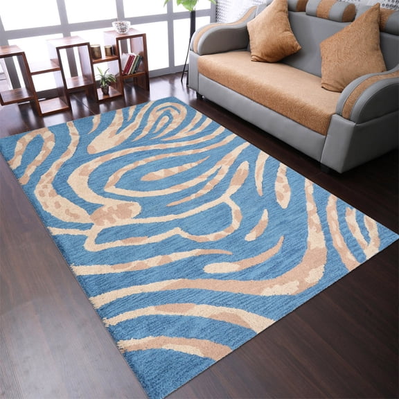 Rugsotic Carpets Hand Tufted Wool Eco-Friendly 4'x6' Area Rugs Rectangle Blue Contemporary Modern High Pile Thick Handmade Anti Skid Indoor Rug for Living Room, Bedroom K00264