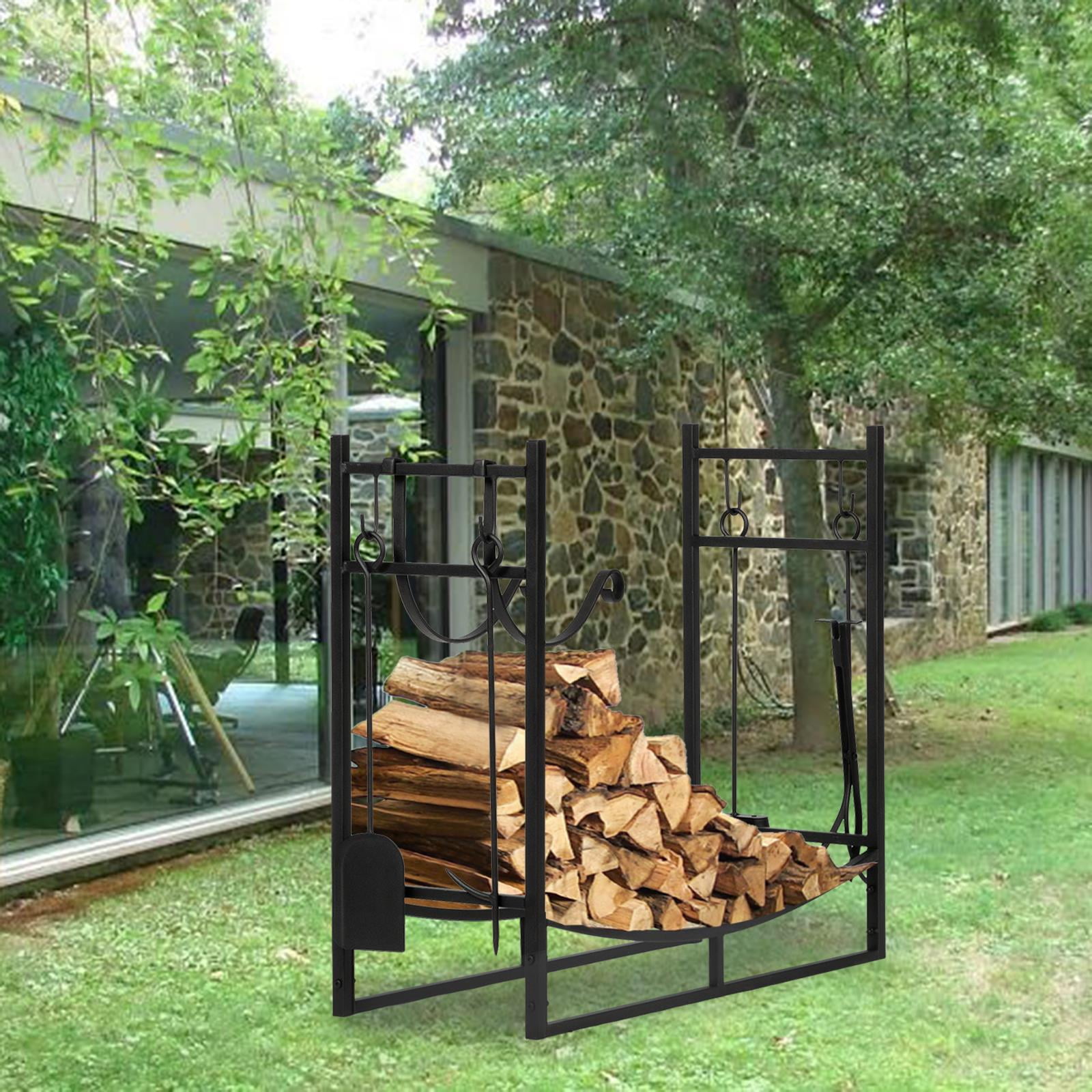 Ktaxon 35 Inch Heavy Duty Outdoor Fireplace Firewood Log Rack w/ Tools