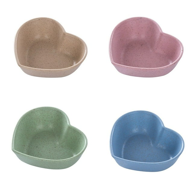 MYG Heart Shaped Dipping Bowls Set of 4, Small Mini Sauce Dishes for Condiments, Fiber & PP Material, Compact Cute Design for Hot Pot, Seafood, Dumplings, Japanese & Western Food