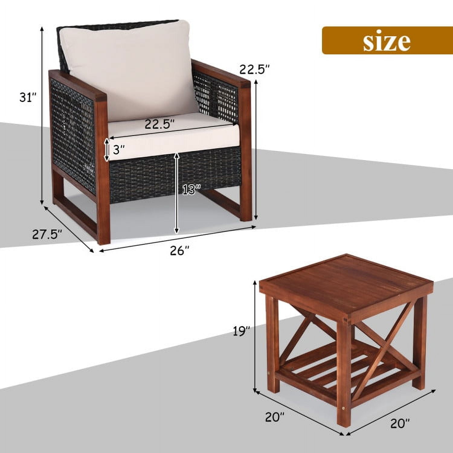 Aimee Lii 3 Pieces Patio Rattan Furniture Set with Washable Cushion and Acacia Wood Tabletop, Small Patio Set, B-Beige Aimee Lii 3 Pieces Patio Rattan Furniture Set with Washable Cushion and Acacia Wood Tabletop, Small Patio Set, B-Beige