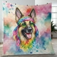 thumbnail image 4 of Hippie German Shepherd Portrait Watercolor Tie-Dye Vintage Styles Quilt Blanket Alsatian Dog Lover Gifts Cozy Comforter Throw Blanket - 00014, 4 of 5
