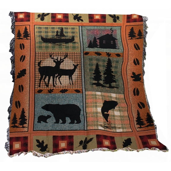 Manual The Lodge Collection 50" x 60" Tapestry Throw with Fringe, Bear Lodge Design