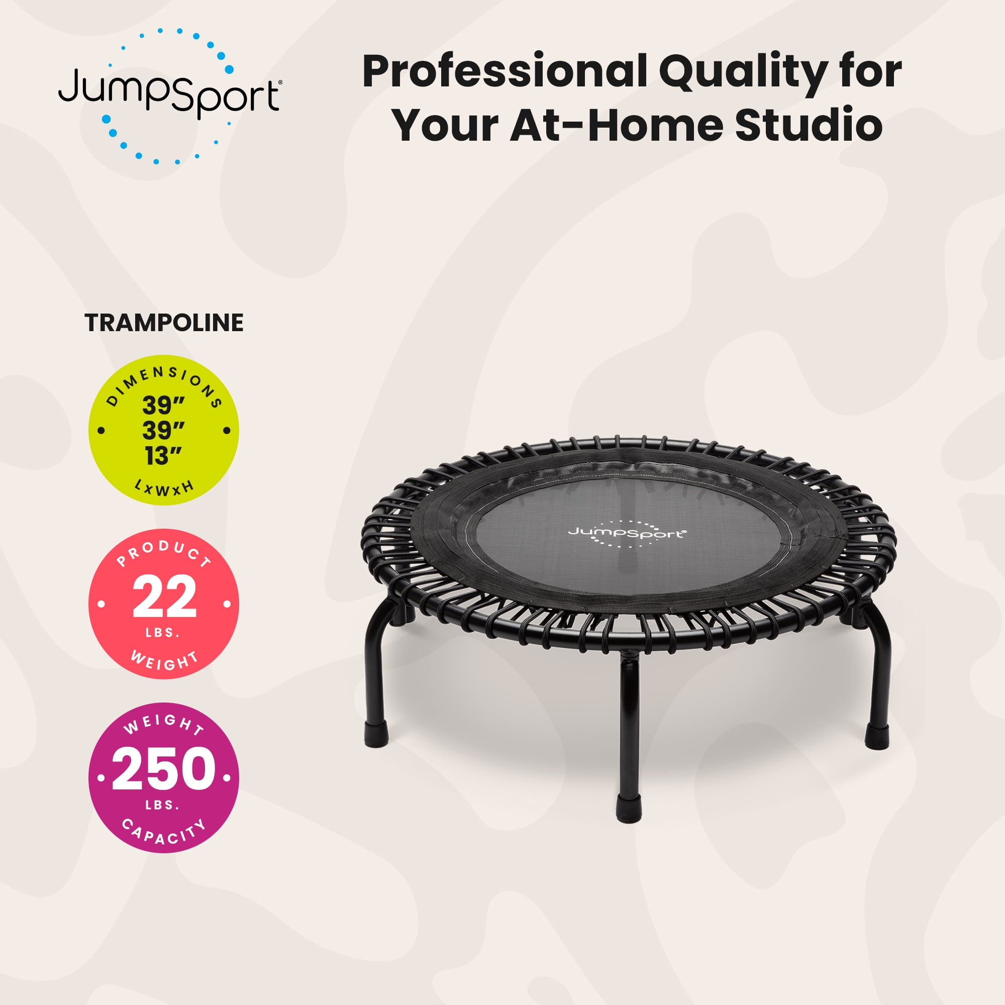 Open Box JumpSport 220 in-Home Cardio Fitness Rebounder, 39" Mini Trampoline