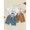 thumbnail image 6 of Toddler Kids Boy Shorts Clothing Set 0 6 12 18 24 Months 2T 3T 4T Letter Tractor Print Short Sleeve Round Neck T-Shirt with Solid Shorts 2Pcs Outfit, 6 of 10