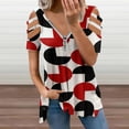 thumbnail image 2 of Geometric Retro Style Black Red White Womens Summer V Neck Zipper Top Short Sleeve T Shirt Off Shoulder Top Casual Classy Loose Shirts, 2 of 7