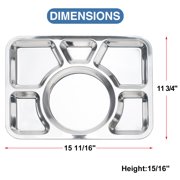 Aspire Divided Dinner Tray Stainless Steel, Snack Serving Plate with 6 Compartments-6 Sections