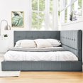 thumbnail image 3 of Full Size Upholstered Tufted Floor Bed Frame, Sofa Bed Frame with Comfortable Backrest and Armrests,Velvet Platform Bed for Bedroom, Living, Recreation Room,No Box Spring Needed (Grey, Full), 3 of 9