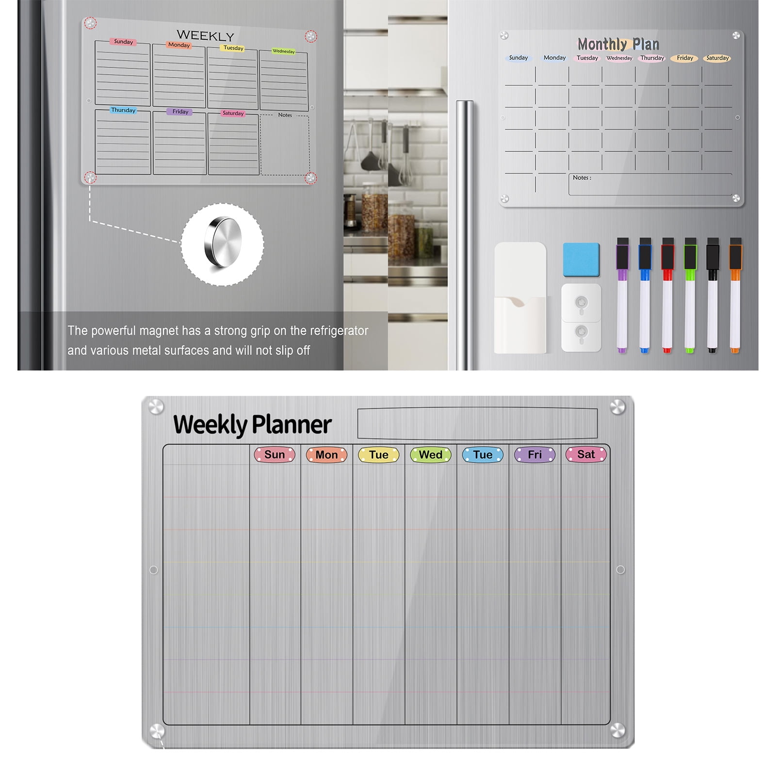 Acrylics Fridge Calendar Weekly Monthly Calendar Planner Calendar Memo Board Fridge Checklist Board