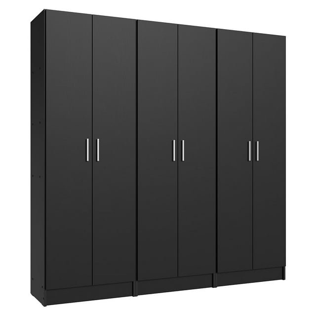 Madesa Kitchen Set 3 Pantry Storage Cabinet with 15 Utility Shelves 71"L Wooden Organization Unit for Kitchen - Black