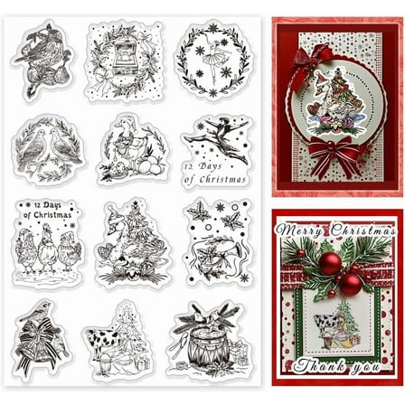Christmas Clear Stamps for Card Making Clear Silicone Stamp 12 Days of Christmas Transparent Craft Seal Stamp Rubber Stamp for DIY Scrapbooking Album Journal Notebook Decor