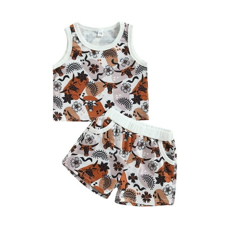 

Amuver Baby Boys Shorts Set Cow Head Print Tank Top with Elastic Waist Shorts Summer Outfit