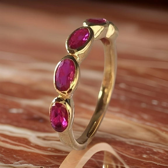 925 Silver Lab Ruby Engagement Ring,Oval Cut Five Stones Bezel Ruby Ring,July Birthstone Jewelry,Dainty Ruby Promise Ring,Wedding Gift for