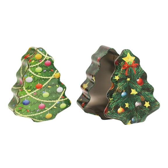 DaHo 2pc Christmas Holiday Tree Shape Cookie Tin for Decoration, Storage, Treats, Favors and More