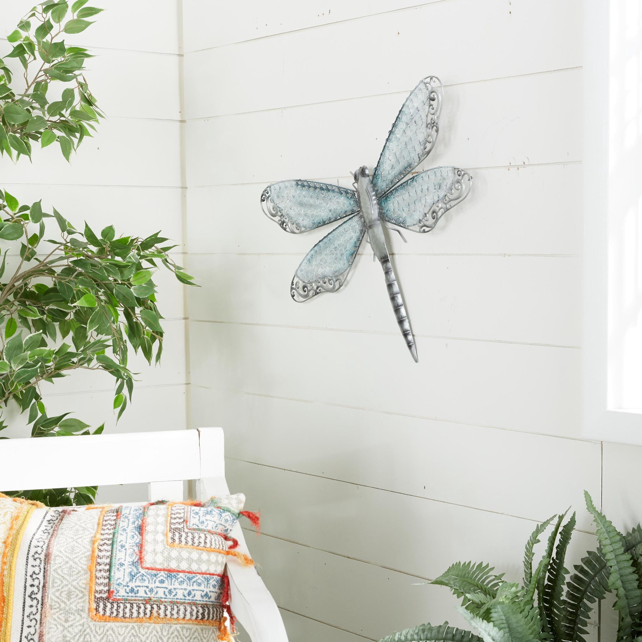DecMode Eclectic Metal Turquoise Indoor/Outdoor Dragonfly Wall Décor, 25"W x 16"H