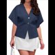thumbnail image 2 of Cárdigan Holgado de Corta para Mujer, Ligero, con Botones y Cuello en V, Informal, de Punto, para Exteriores. Azul Marino M, 2 of 8