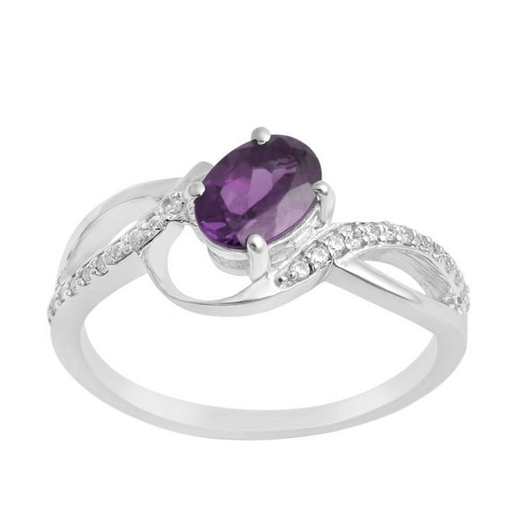 7X5MM Oval Shape Amethyst 925 Sterling Silver Solitaire Split Shank Women Wedding Ring