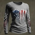 thumbnail image 3 of Women's Long Sleeve Round Neck T-Shirt with AMERICA 250th Anniversary Flag Graphic Print, Casual Independence Day Top for Patriotic Celebrations Light Gray S, 3 of 4