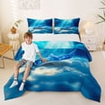 thumbnail image 2 of Feelyou Turquoise Spotted Ocean Queen Comforter Set for Boys Girls, Sunlight Tropical Marine Wildlife Bedding Comforter Set, Blue, Black Reversible, 3-Piece, 2 of 6