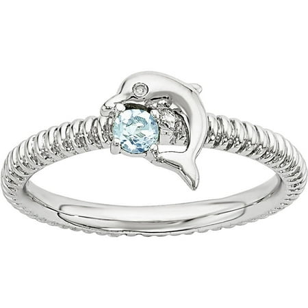 Stackable Expressions Blue Topaz and Diamond Sterling Silver Dolphin Ring