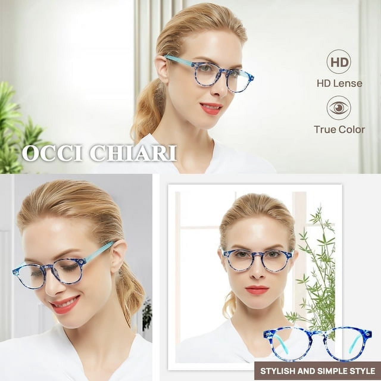 OCCI CHIARI Lightweight Designer Acetate Frame Stylish Reading Glasses for Women with Acrylic Clear Lens (Purplish Blue,1.00)
