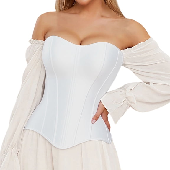 Body Tops For Women Zipper Waist Cincher Corset Elegant Shaping Blouse,Color:White