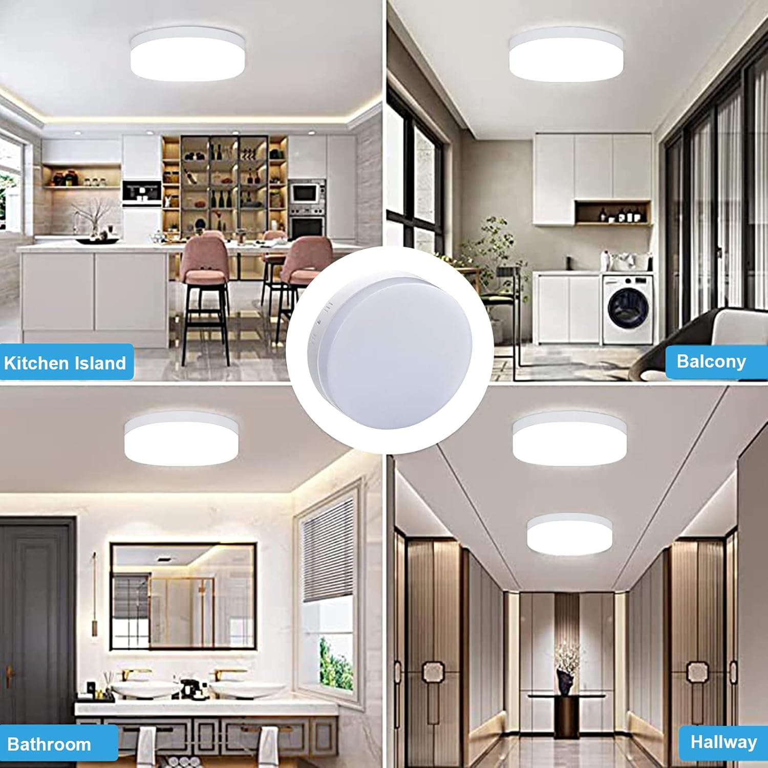 RGHJAR-DLLT 12W LED Flush Mount Ceiling Light, 4.72" Flat Modern Round Lighting Fixture, 100W Equivalent White Ceiling Lamp for Closet/Bathroom/Hallway/Porch/Laundry Room, 6000K Cool White, Non-Dimma