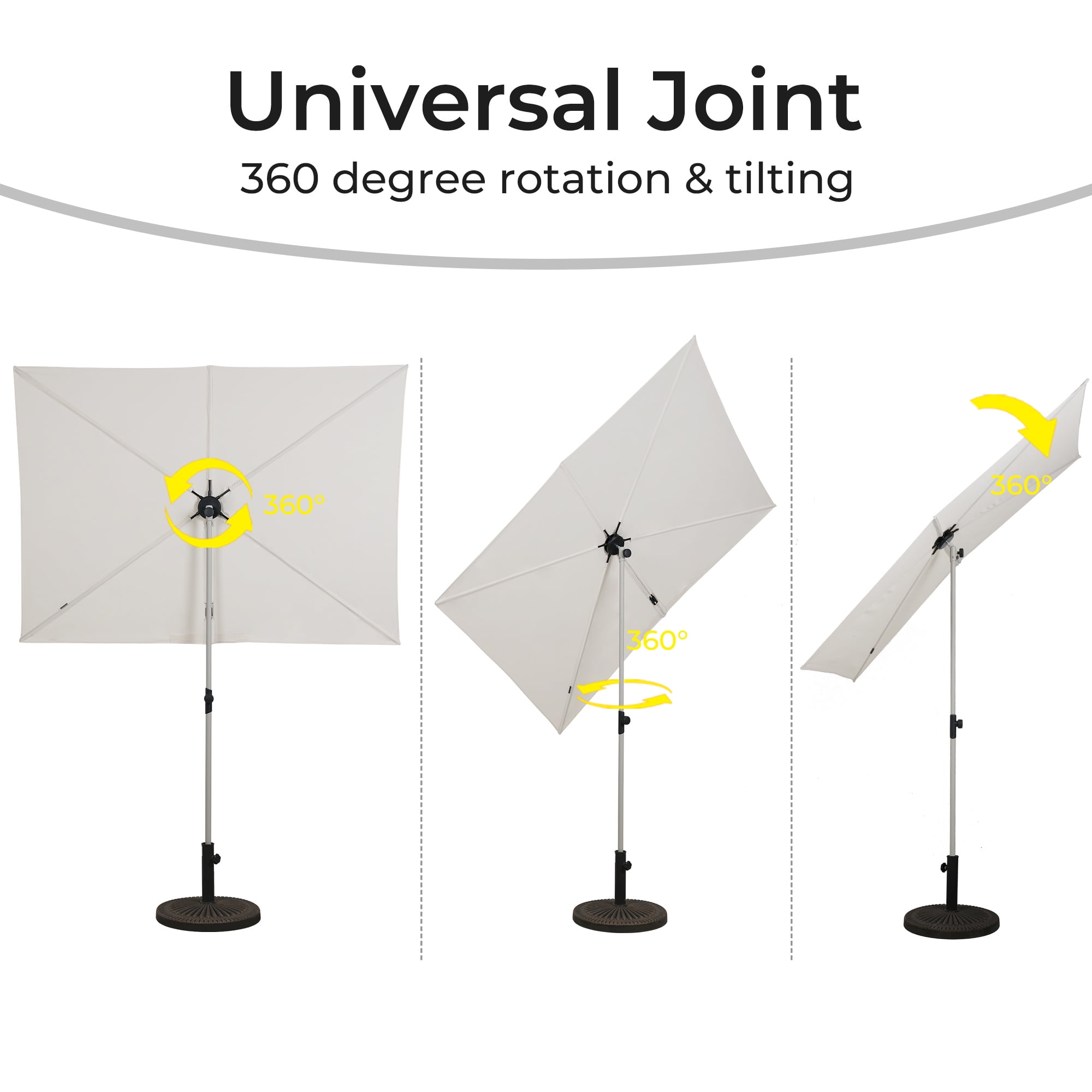 GRANDPATIO Outdoor 6x4 Ft Rectangular Balcony Umbrella, 360°Tilt & Rotation Flat Umbrella Shade, Natural White