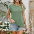 thumbnail image 2 of Tops For Women 2025, Casual Cotton Linen Short Sleeved Round Neck Solid Color T-Shirt Basic Top Workout White Polo Shirt Button Down Tops Y2K Clothes Womens Work Tops Casual (S, Light Green) ZMTing, 2 of 4