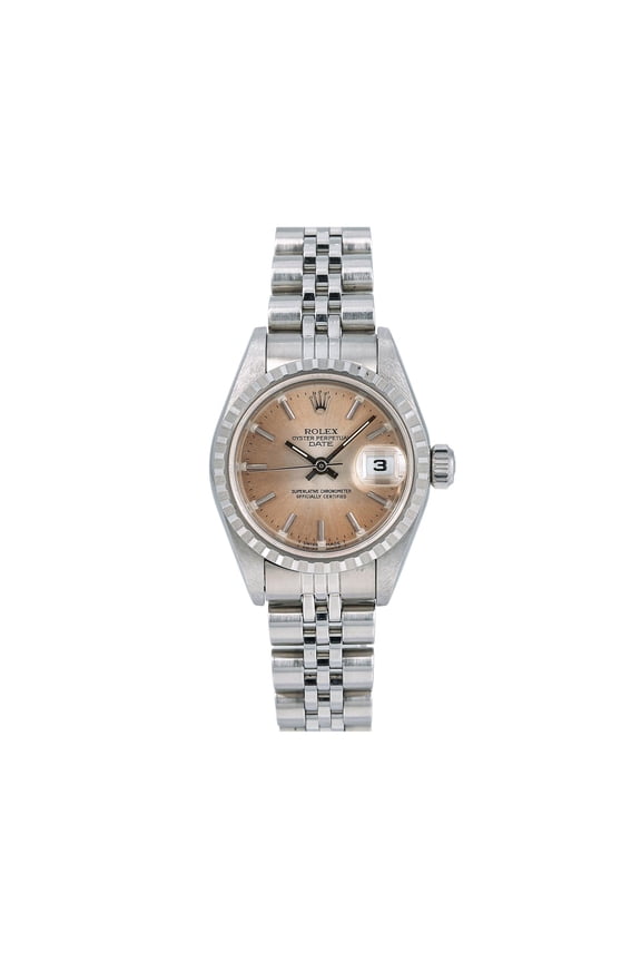 Pre-Owned Rolex Oyster Perpetual Lady-Date 69240 26MM Salmon Dial With Stainless Steel Jubilee Bracelet