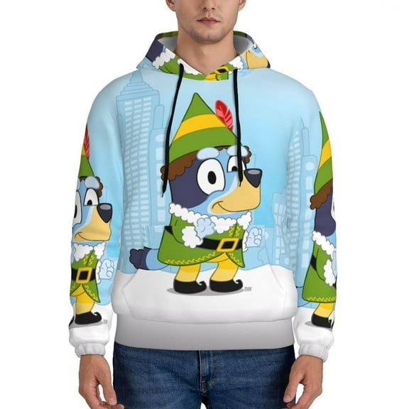 Zofaai Bluey Pattern Men's Hooded Sweatshirt, Drawstring Hoodie with Pockets Sweatshirt Long Sleeve, Adult Clothing-4X-Large