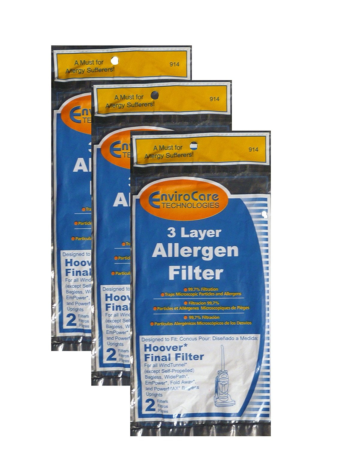 Hoover Windtunnel Upright 3 Layer Allergen Replacement Filter 6PK // 914
