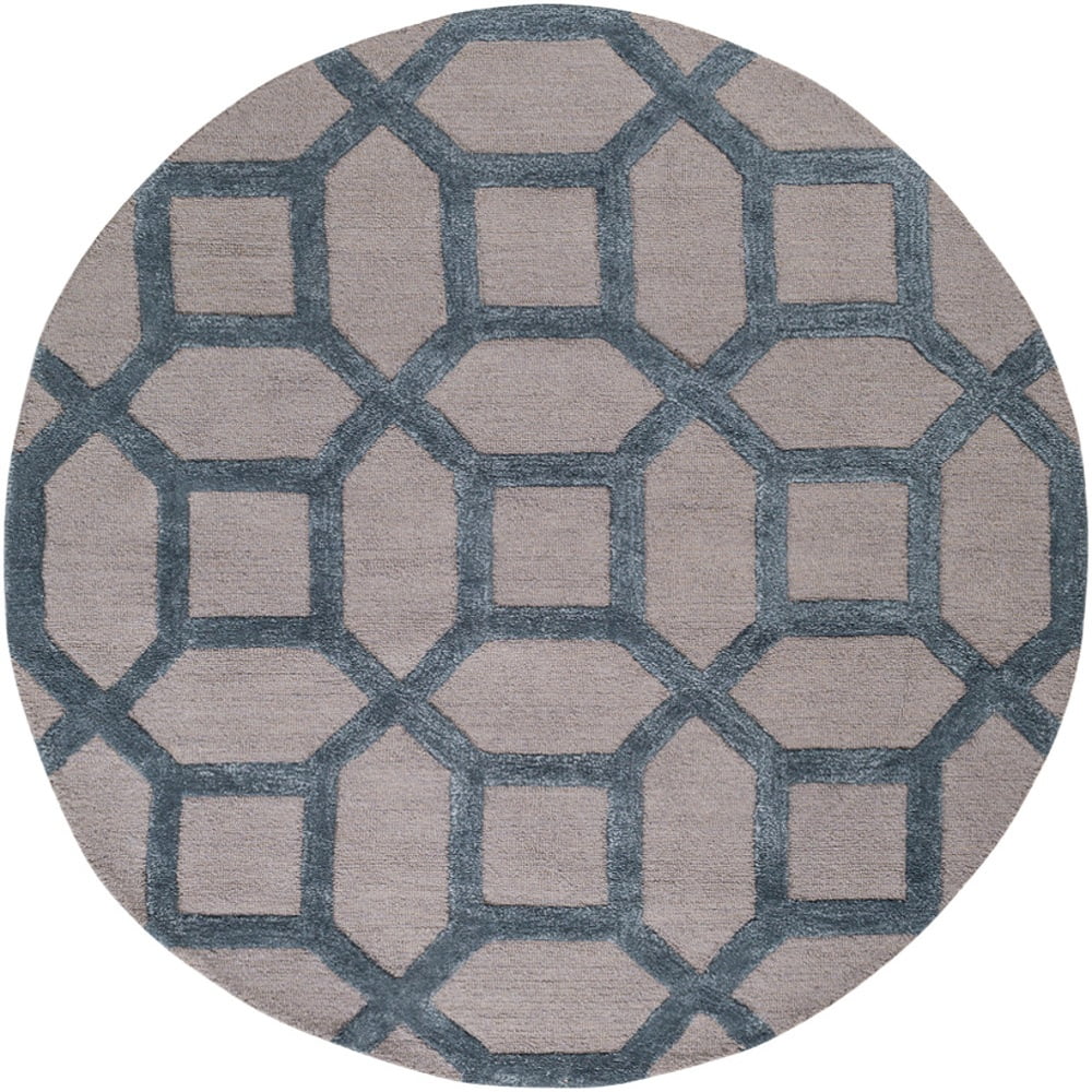 3’6” Hexagon Pattern Mint Blue and Brown Round Area Rug