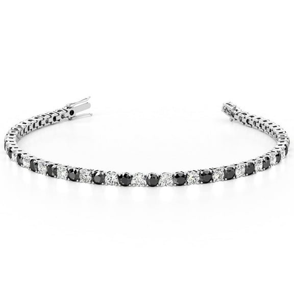 PEORA 6 ctw Black Diamond & Lab Grown Diamond Tennis Bracelet 14K White Gold, AAA Grade, 7 inch length