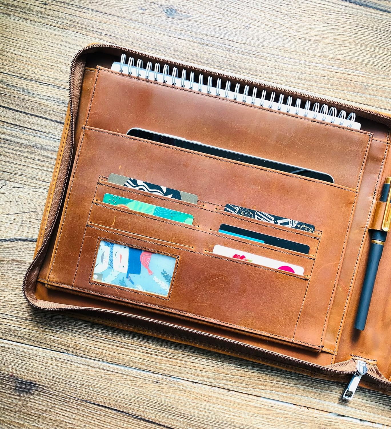 Logo Name Engraved 3 Ring Check Binder, Genuine Leather Check Book Portfolio for 3 Ring Binder, or 9 Ring Binder, Pilot Log Book Binder, Leather Journal for 11 1/4"x9"