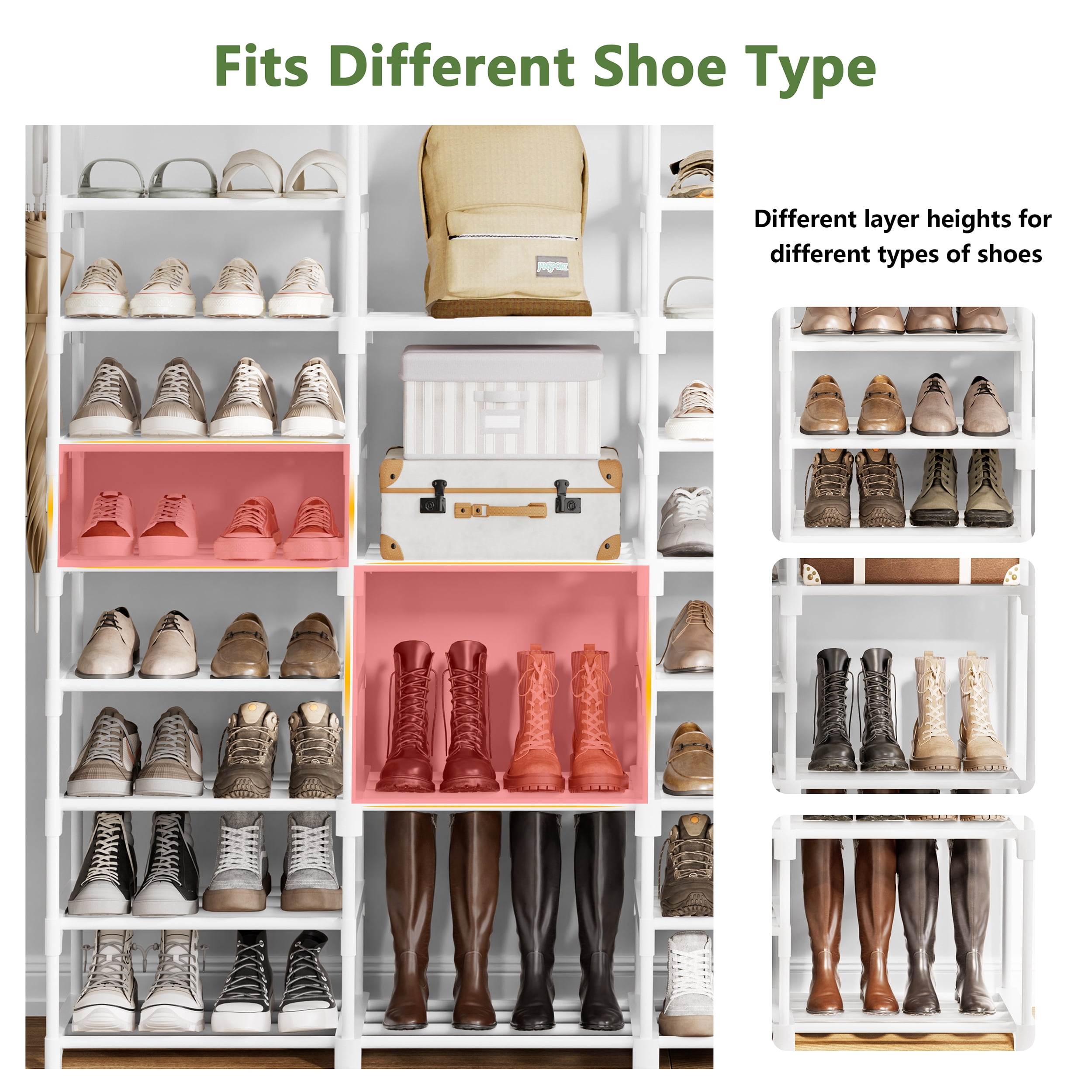 BGTREND 9 Tiers Large Shoe Rack 3 Columns Metal Shoe Storage Organizer 50-55 Pairs Joinable Shoe Tower for Closet Entryway (62 inches, White)