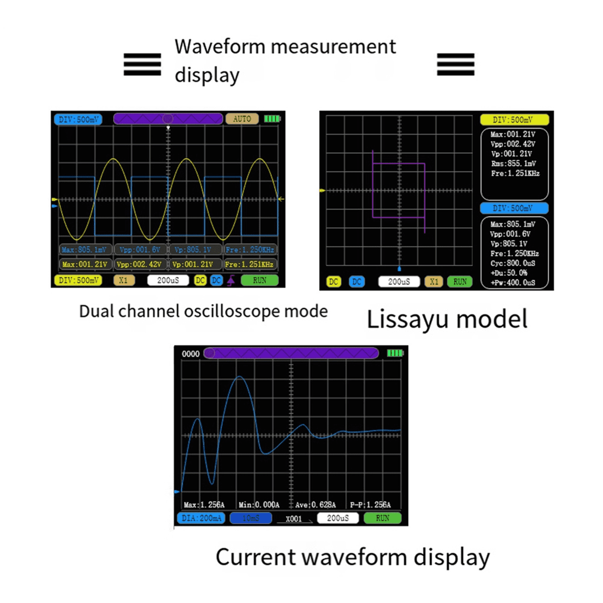 Dual-Channel Digital Oscilloscope 50M Sampling Rate High-Performance Handheld Small Oscilloscope 3.2Inch LCD Display