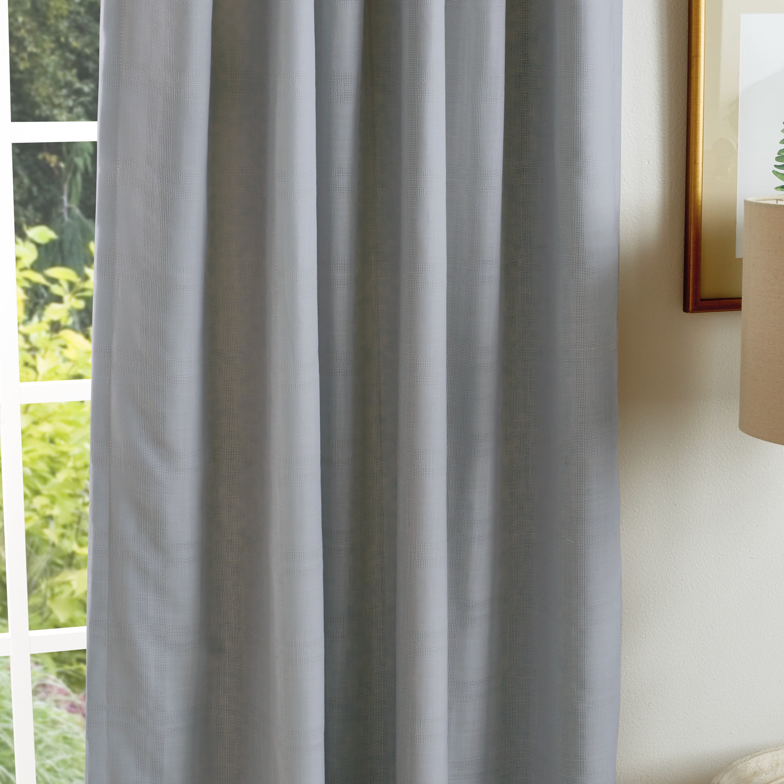 Bedford Woven Plaid 50"x84" Blackout Backtab Panel Pair Lined, Gray
