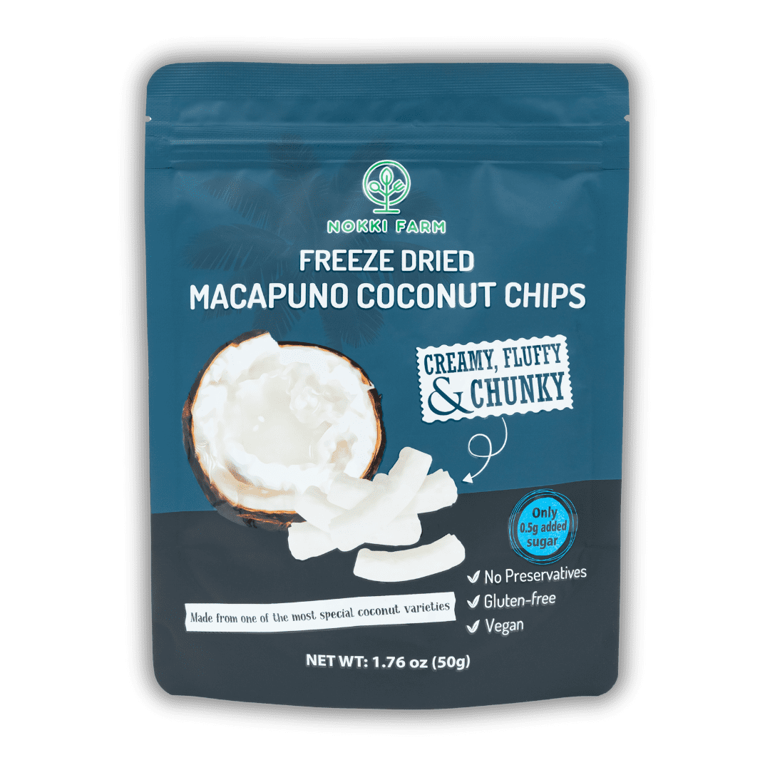 (Pack of 6) NOKKI FARM Freeze-dried Macapuno Coconut Chips 50g | Vegan | Non GMO | Fluffy Crispy fruits 50g