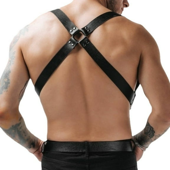 Mens X Size Adjustable Suspenders Trouser PU Leather Strong Metal Clips Mens