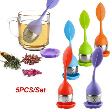 

Leaf Tea Infuser for Tea Pot Mug Cup- Loose Tea Strainer Steeper for Fennel Tea Rooibos Tea Herbal Team Orange Red Blue Green Purple Set 5