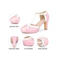 thumbnail image 3 of BLISSFUL STEP Women's Bow Platform T-Strap Block High Heel Pumps Pink 9, 3 of 8