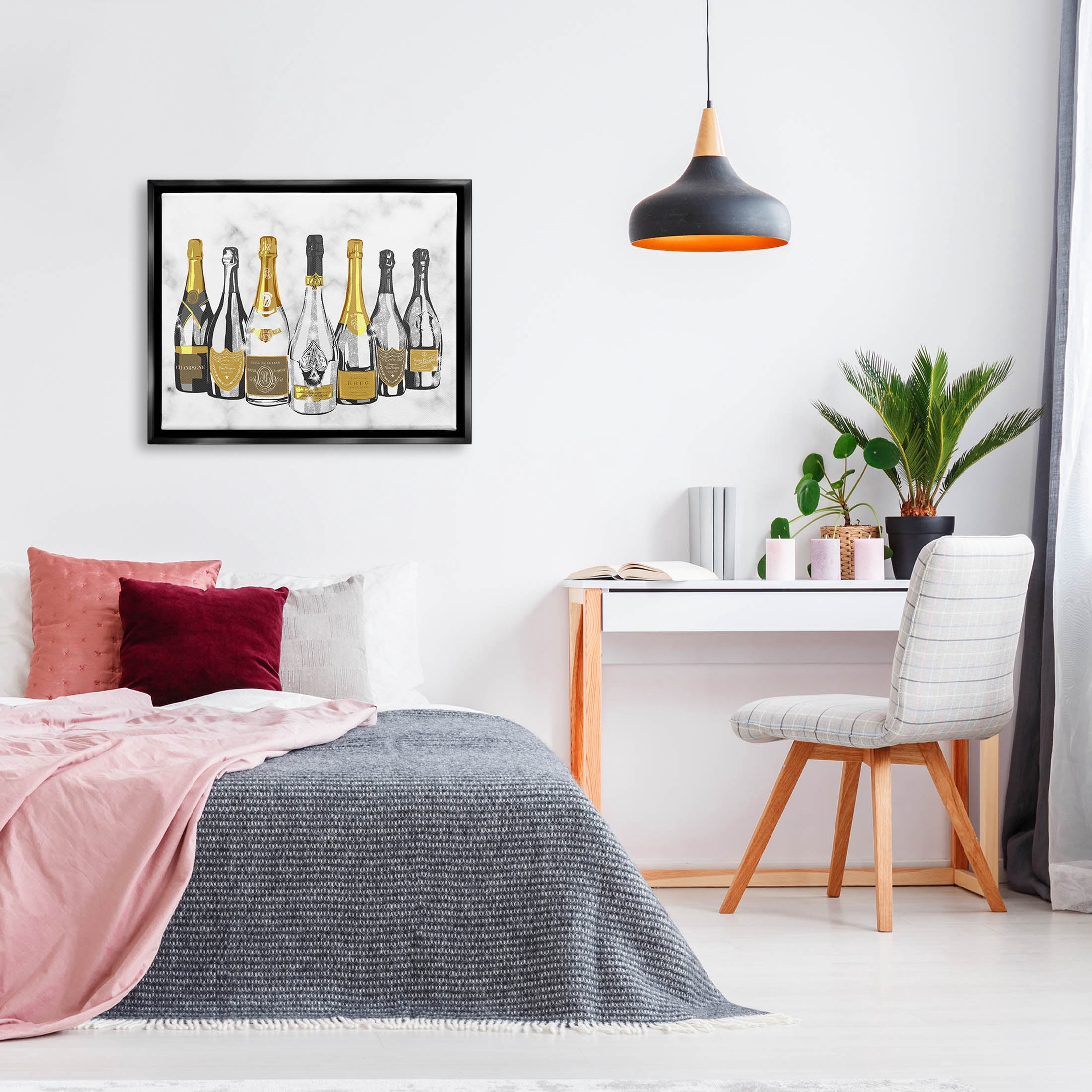 Stupell Industries Radiant Glam Twinkle Champagne Bottles Graphic Art Jet Black Floating Framed Canvas Print Wall Art, Design by Ziwei Li