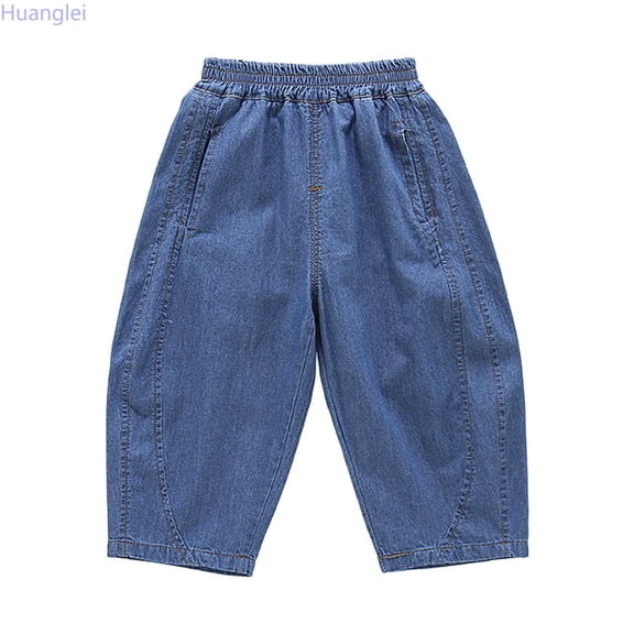 Huanglei Boys Soft Denim Jeans Casual Loose Fit Long Pants For Toddler Kids Summer Daily Wear ,Wide Leg Denim Pants /Size 3-4 Years(Dark Blue)