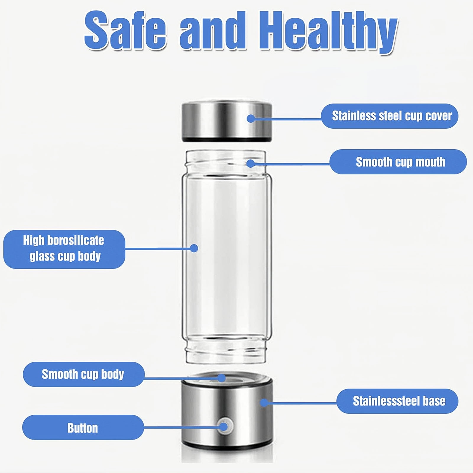 HYEASTR Hydrogen Water Bottle Generator, Portable Water Ionizer Machine Cup with Rechargeable Glass Bottle, Healthy Alkaline Hydrogen Ions Water Maker Pitcher, Gift for Men Women - Silver