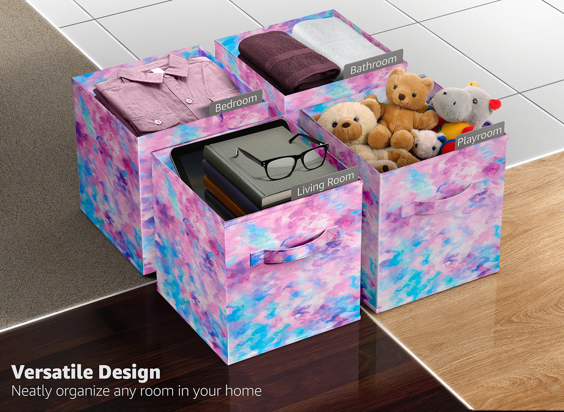 Sorbus Collapsible Fabric Cube Storage Bin (10.5" x 10.5"), Tie Dye Purple
