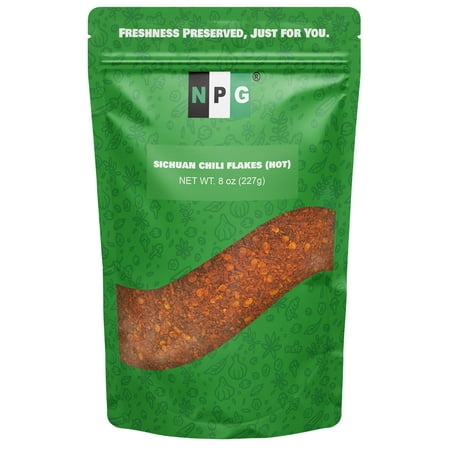 NPG Authentic Sichuan Chili Flakes 8 Ounces, Hot, Szechuan Crushed Red Pepper Flakes Bulk, Essential Spice Seasoning for Making Kimchi, Chili Oil, Stir-fry, Pizza